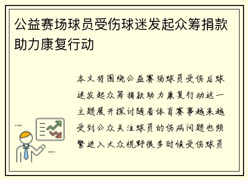 公益赛场球员受伤球迷发起众筹捐款助力康复行动 公益赛场球员受伤球迷发起众筹捐款助力康复行动