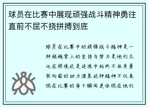 球员在比赛中展现顽强战斗精神勇往直前不屈不挠拼搏到底